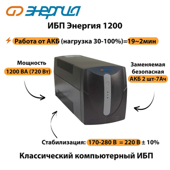 Энергия ИБП 1200 - ИБП и АКБ - ИБП для компьютера - Магазин электротехнических товаров Проф Ток